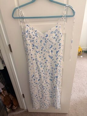 Sky White Midi Dress with Blue Spot Print